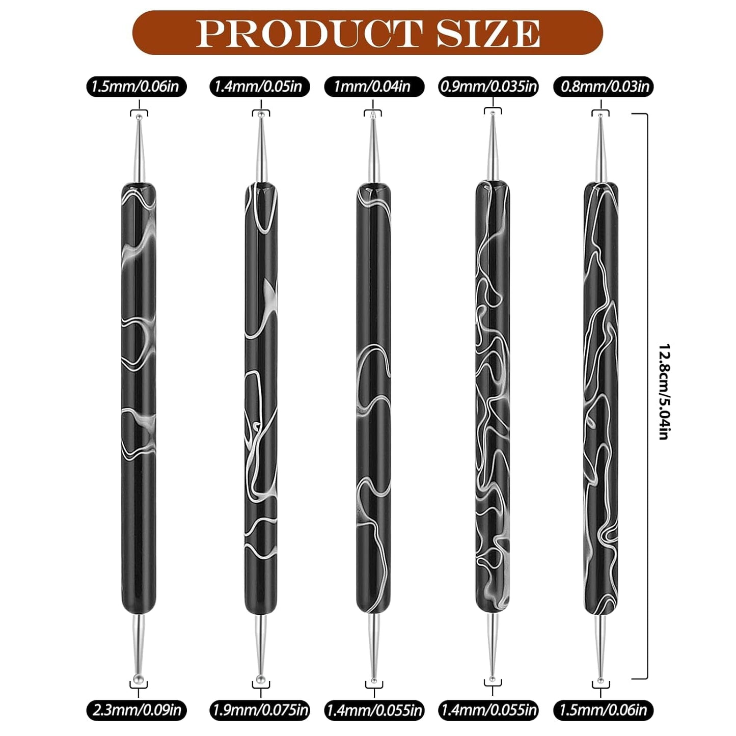 5 Stück Nail Design Tečkovací nástroje Nagelkunst Werkzeug Nagelpunkt Pinsel Punktierung Stift Marbleizing Werkzeug Für Nagelack Maniküre, Schwarz