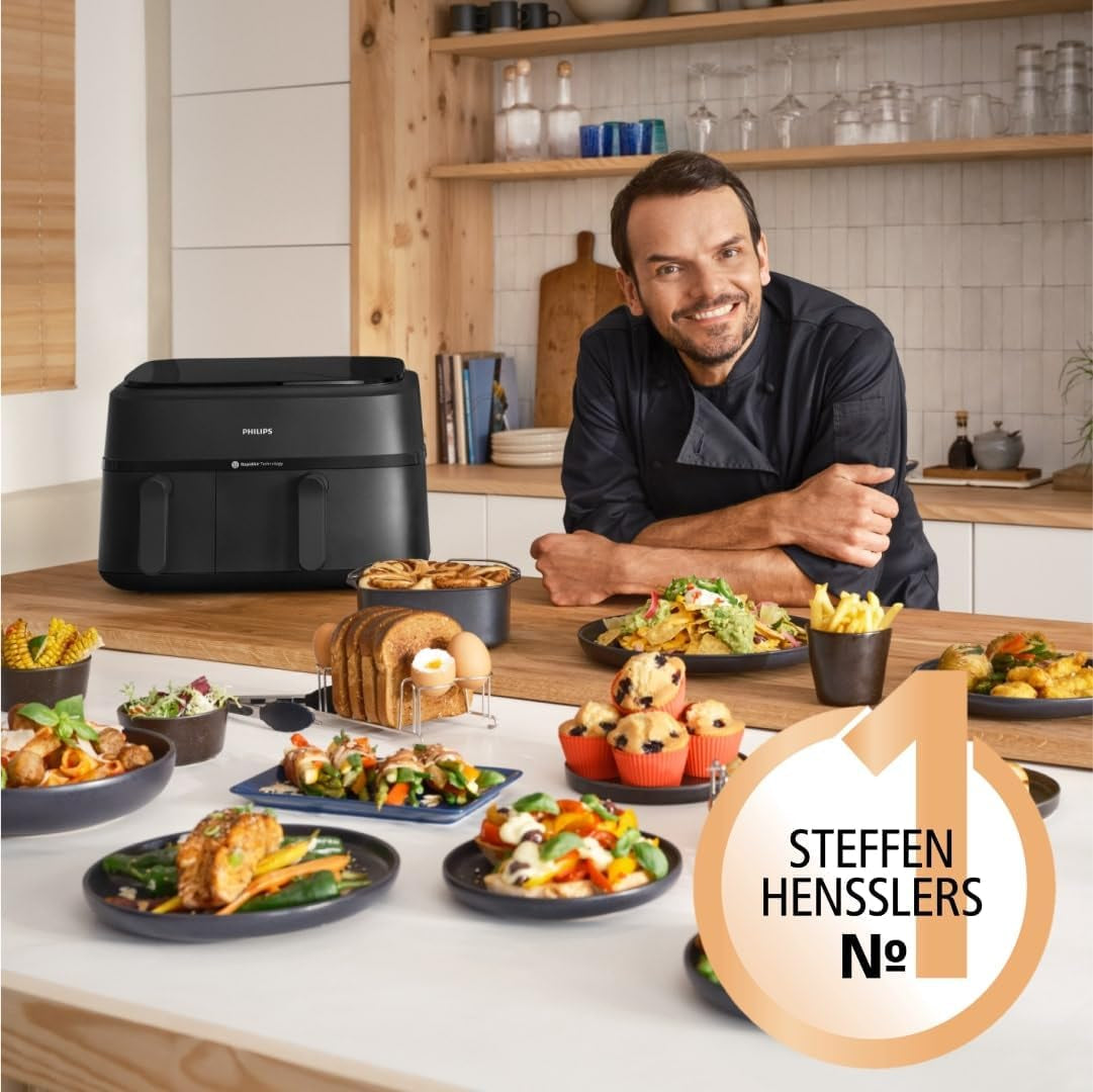 Philips Dual Basket Airfryer 3000 Series se snídaňovou sadou, 9 litrů, 2 zásuvky Domácí spotřebiče Naty Shop