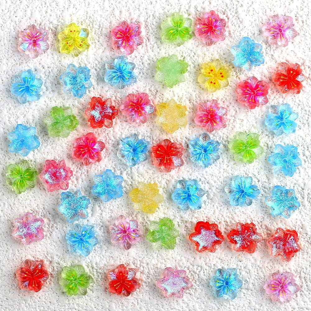 50ks 3D Blume Nagel Charms Nägel Zubehör Nageldesign Glitzersteine ​​​​Nailart Strasssteine ​​​​Květinová kouzla na nehty Světelná květinová kouzla na nehty Bunte Blumen Deko Nagel Steinchen Flowers Kamínky na nehty