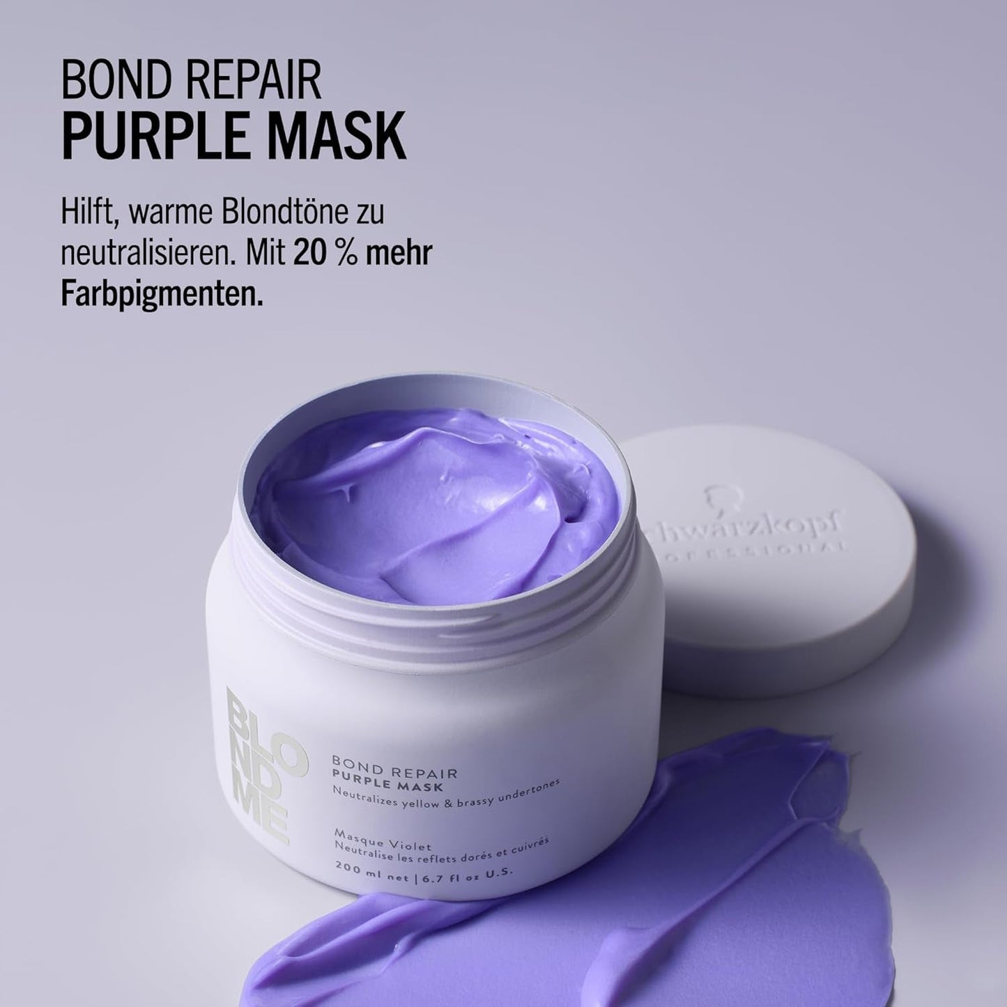 Schwarzkopf Professional BLONDME Bond Repair Purple Mask Maska pro chladné vlasy Neutralizuje žluté tóny pro barvené, odbarvené a světlé vlasy Hloubkové kondicionování a posílení 200 ml Maska na vlasy Naty Shop