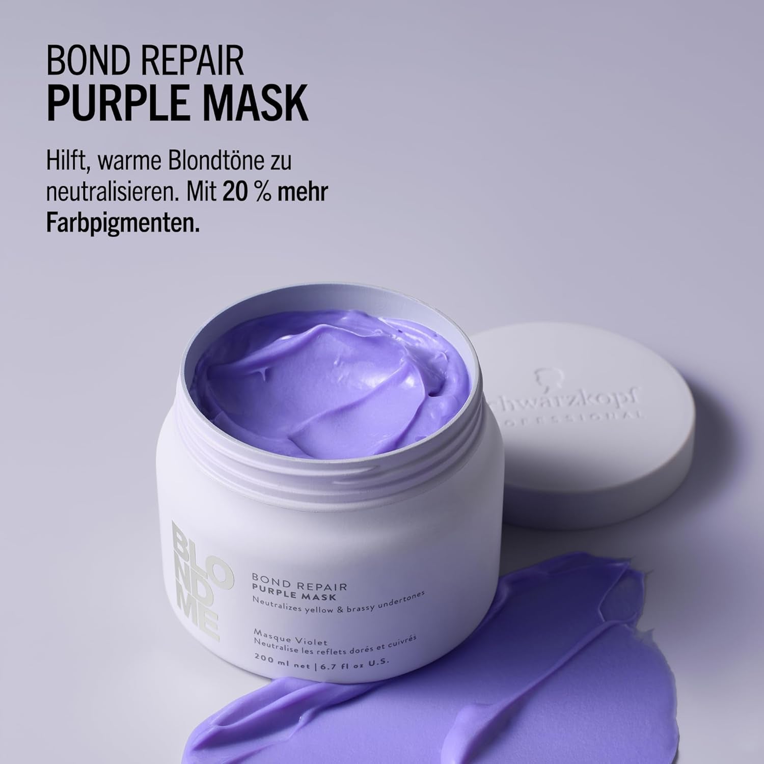 Schwarzkopf Professional BLONDME Bond Repair Purple Mask Maska pro chladné vlasy Neutralizuje žluté tóny pro barvené, odbarvené a světlé vlasy Hloubkové kondicionování a posílení 200 ml Maska na vlasy Naty Shop