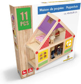 Loutky Wooden Toys - Dřevěný domeček pro panenky s nábytkem a panenkami - 11 kusů Domky pro panenky Naty Shop