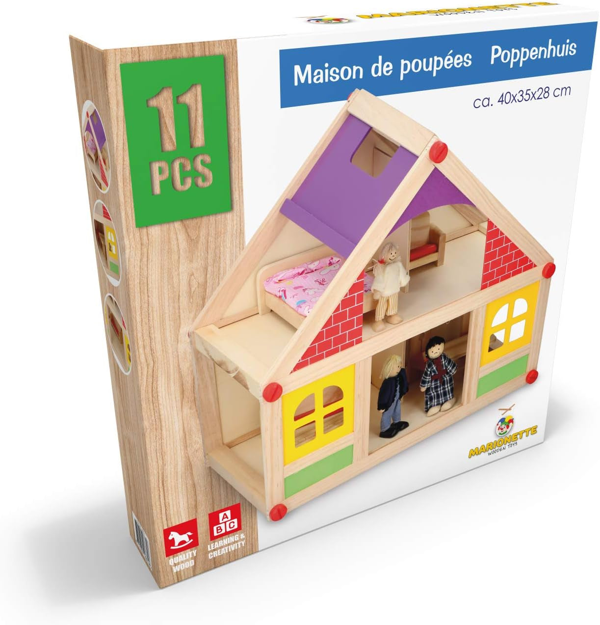 Loutky Wooden Toys - Dřevěný domeček pro panenky s nábytkem a panenkami - 11 kusů Domky pro panenky Naty Shop
