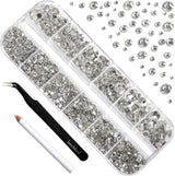 Beadsland 2500 ks Glas Nailart Strasssteine ​​​​Kristall Flatback Edelsteine ​​Runde, ​​Für Handwerk Gemischt 8 Größen SS4 ~ SS30 Mit Picking Pinzette Und Stift (Kristall Weiss)