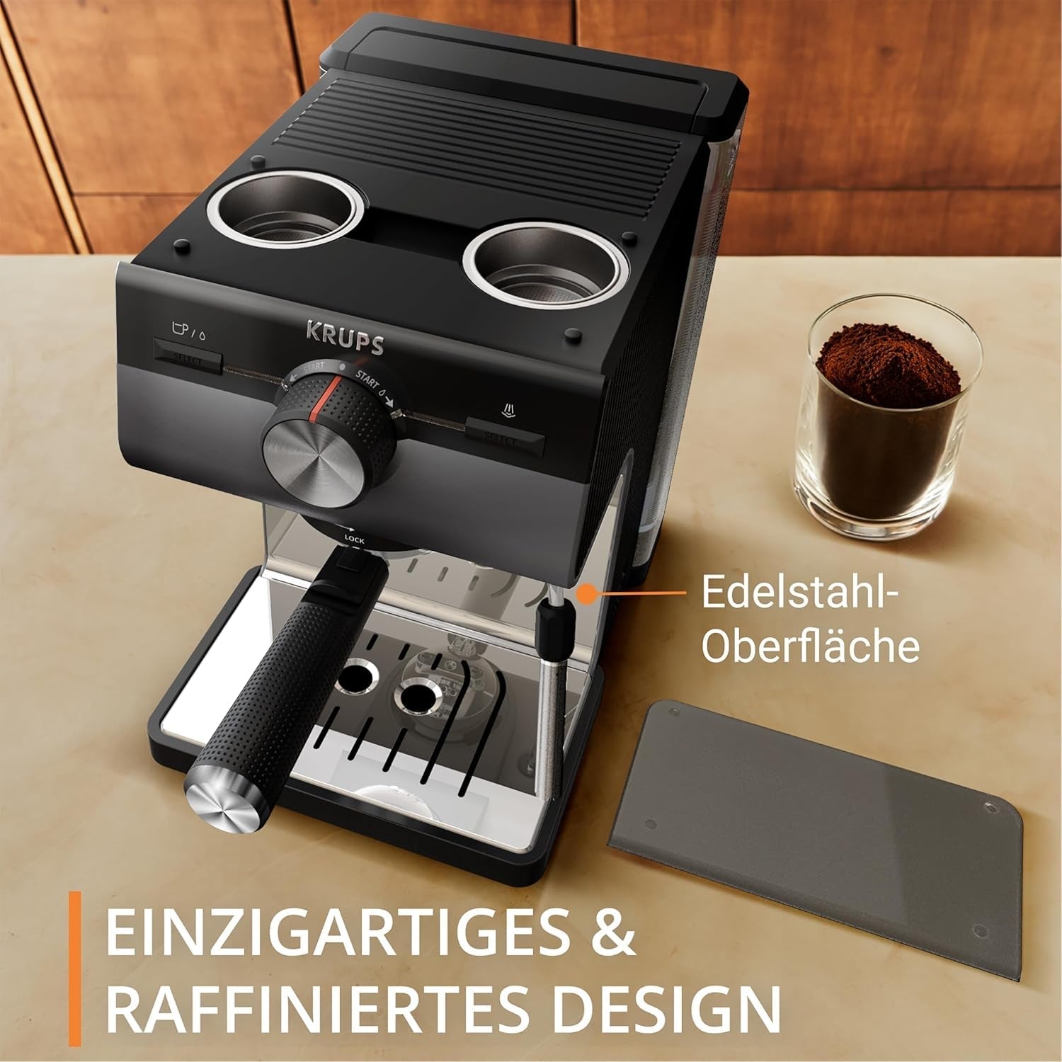 Espresso KRUPS Authentic+, 15 bar, intuitivní ovládání, propracovaný design, parní tryska, včetně rozšířeného příslušenství, Bullet Dark silver/Stainless steel, XP384G10
