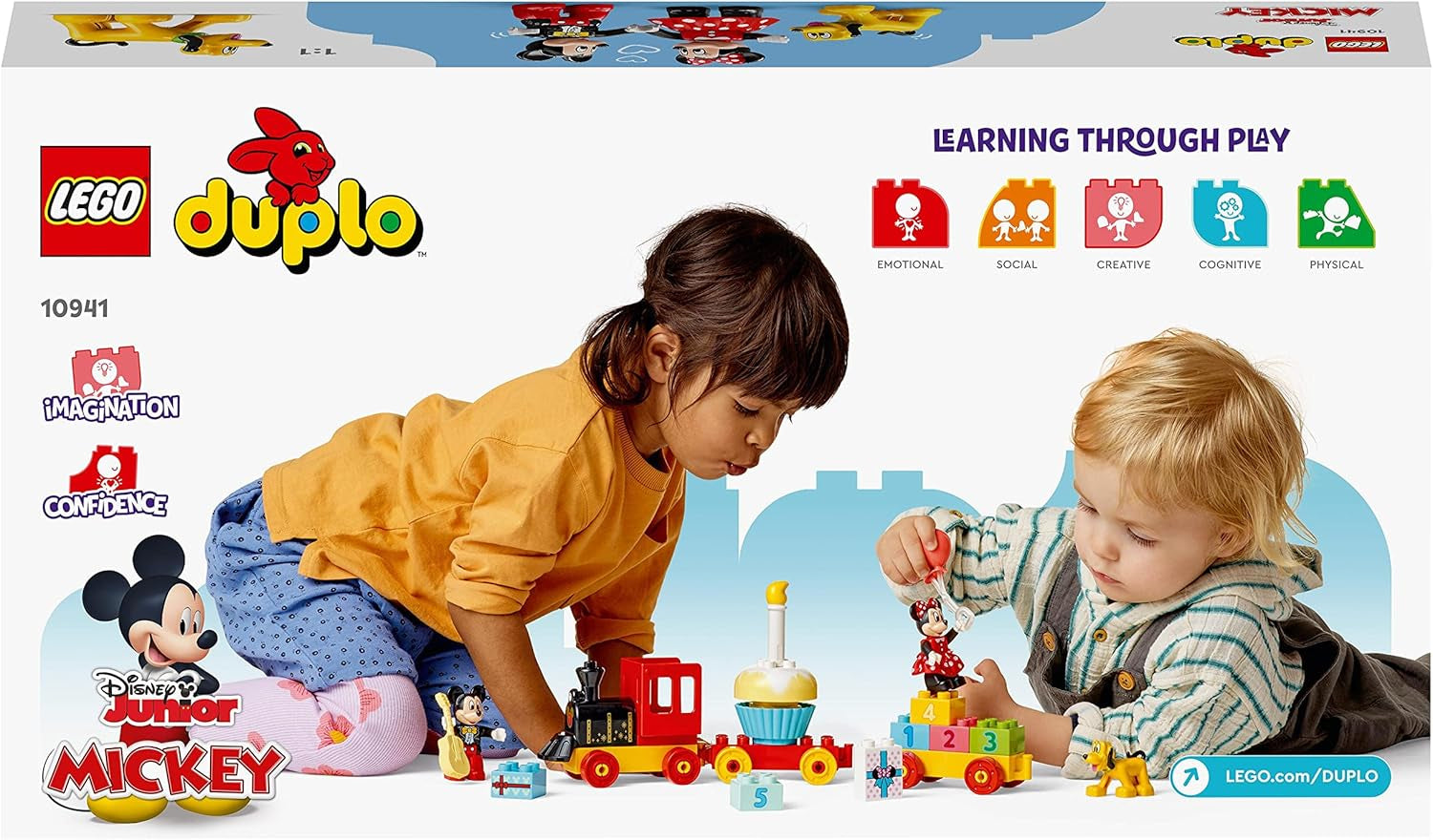 LEGO 10941 DUPLO Disney Mickey a Minnie narozeninový vláček, vláček s dortem a balónky, dárek pro děti od 2 let Stavebnice Besuche den LEGO-Store