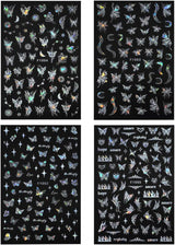 4 Blätter Holographisch Laser Weiß Schmetterling Nálepka na nehty,Y2K Aurora Schmetterlinge Stern Nálepka na nehty 3D Flamme Herz Nageldesign Nálepka na nehty Selbstklebend Nagel Nálepka Nagel Zubehör Nail Art