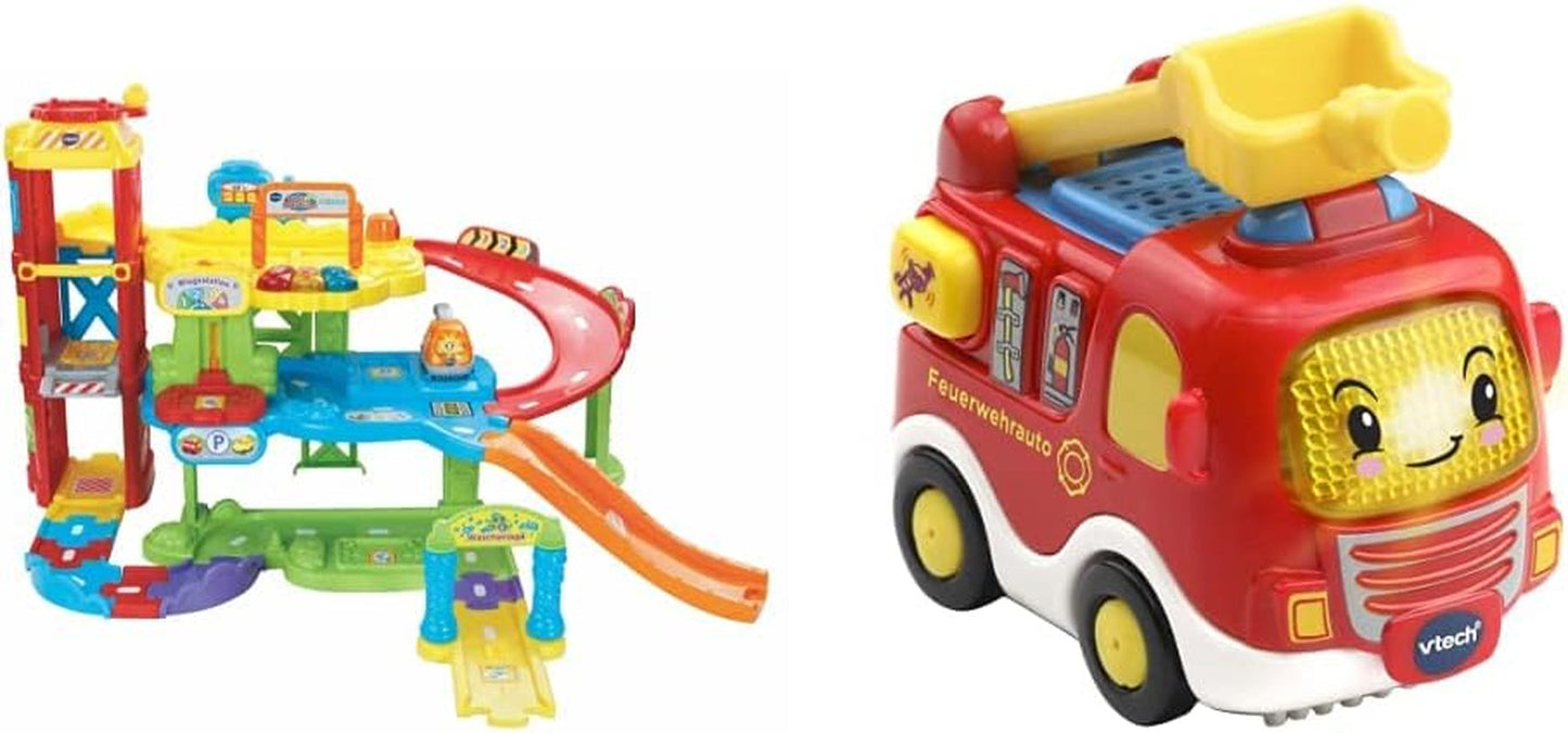 Vtech TUT TUT Baby Flitzer - Parkovací garáž, barevné, 66,6 x 75,3 x 45,1 cm & TUT TUT Baby Flitzer - Hasičské auto - autíčko s hudbou, světelným tlačítkem, zajímavými větami a zvuky Bebe Naty Shop Toys Výchozí název