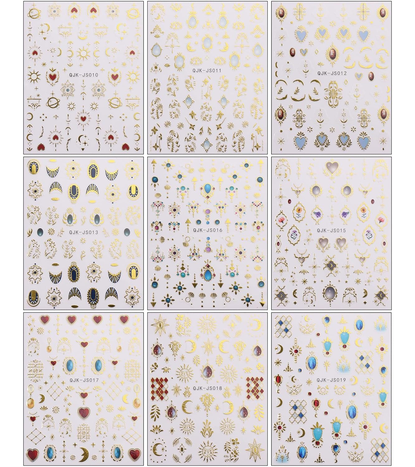 JMEOWIO Nálepka na nehty Herz Mond Stern 9 Blatt Nálepka na nehty Selbtklebend Nagelaufkleber Bunt Dekoration Nageldesign Zubehör