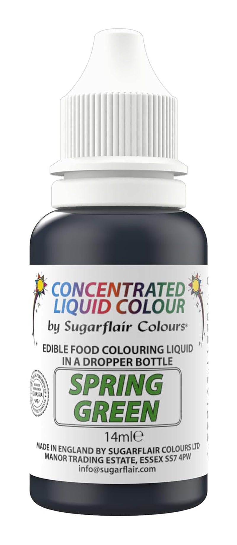Sugarflair Jedlé tekuté potravinářské barvy Drops Spring Green - Sugarpaste Buttercream Food Color - Airbrushable - 14 ml