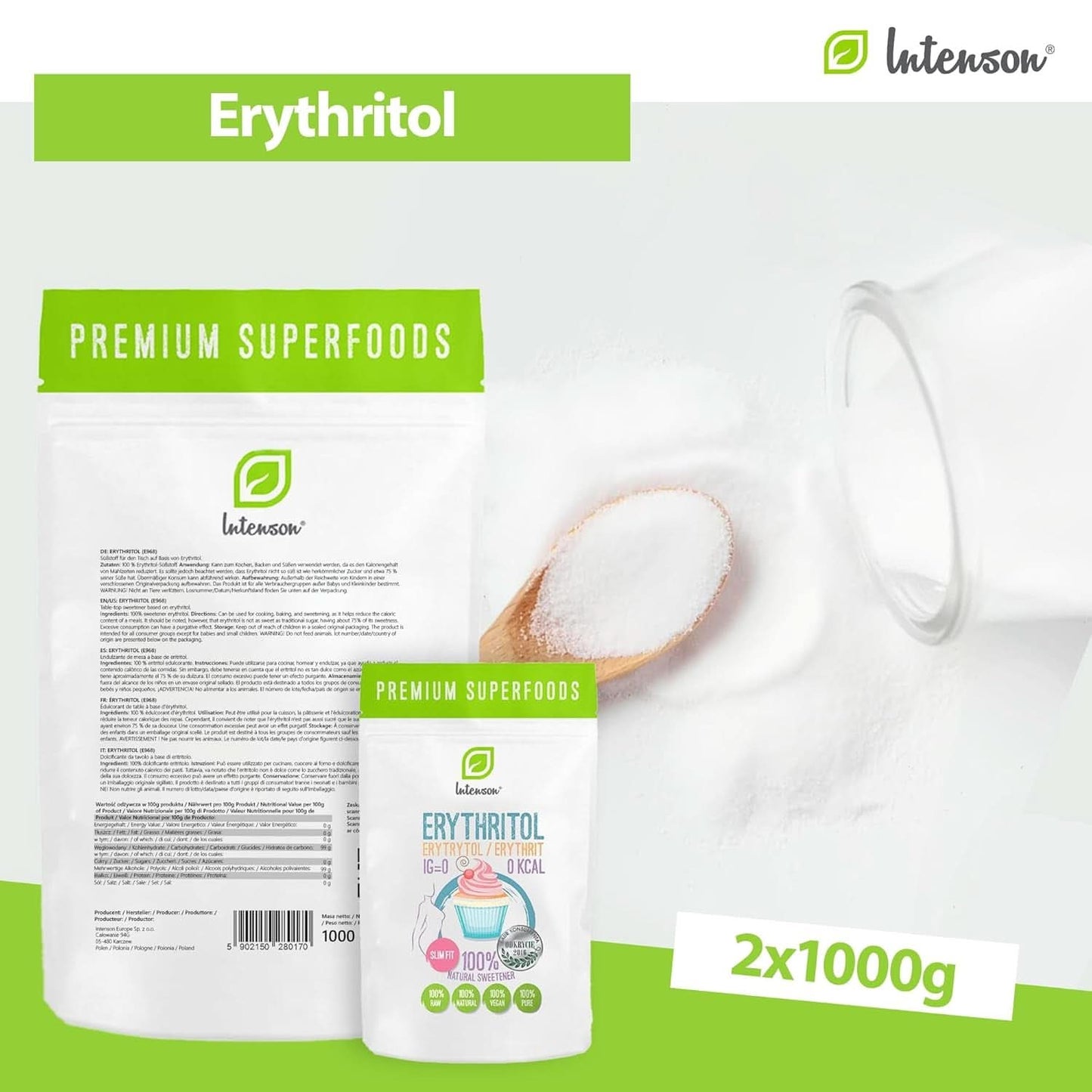 Erythritol - přírodní alternativa cukru, 2 kg sladidel Naty Shop
