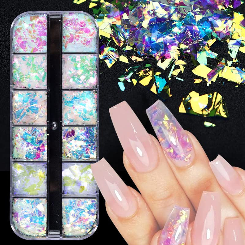 JMEOWIO Nail Glitter 12 Grids Mořská panna Nail Art Dekorace Příslušenství Nail Design