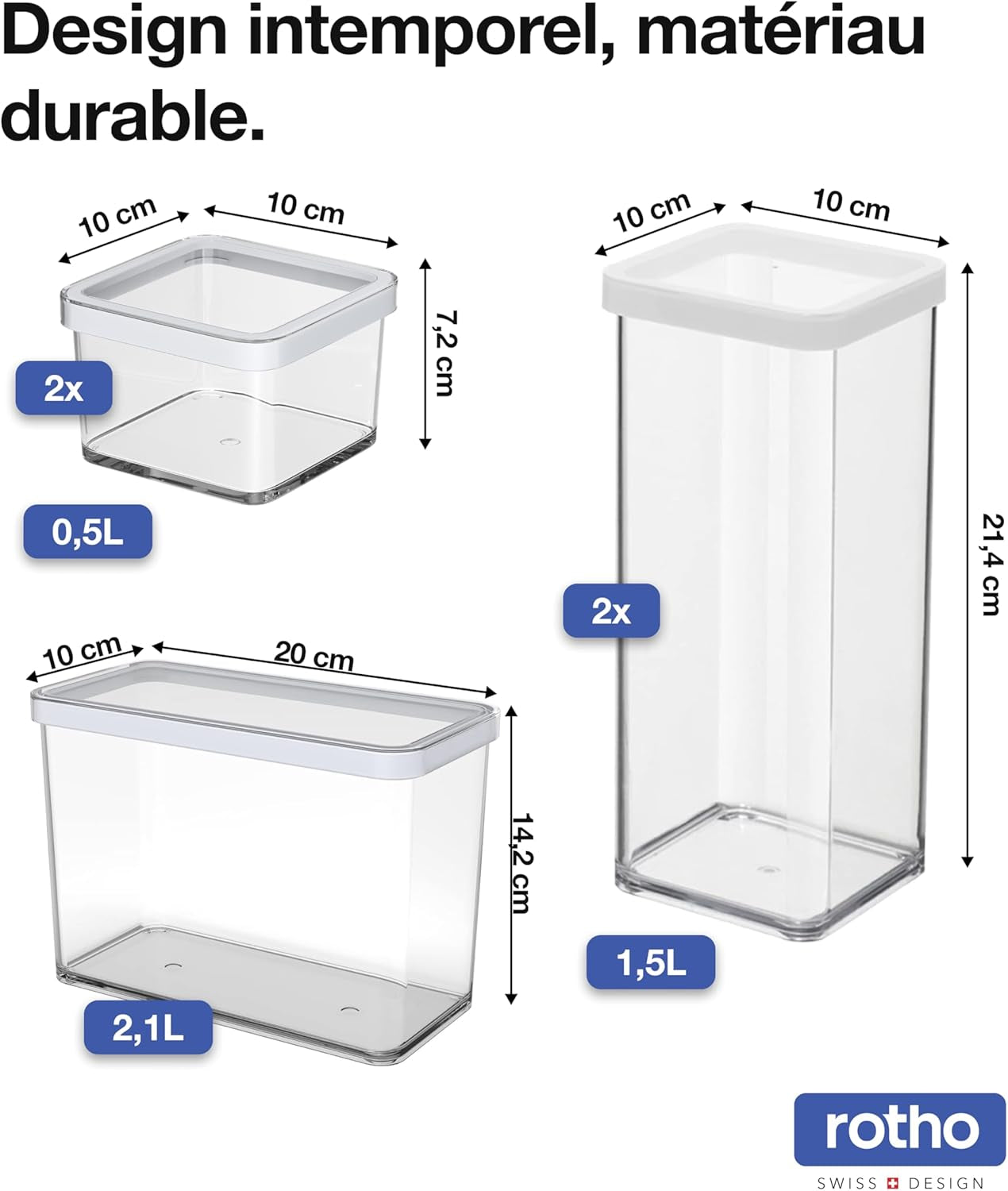 Rotho Loft sada 5 dóz s víčkem, různé velikosti, potravinářský plast bez BPA (PP), průhledná/červená, (21,4 x 21,4 x 23,5 cm) dózy na potraviny Naty Shop