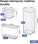 Rotho Loft sada 5 dóz s víčkem, různé velikosti, potravinářský plast bez BPA (PP), průhledná/červená, (21,4 x 21,4 x 23,5 cm) dózy na potraviny Naty Shop