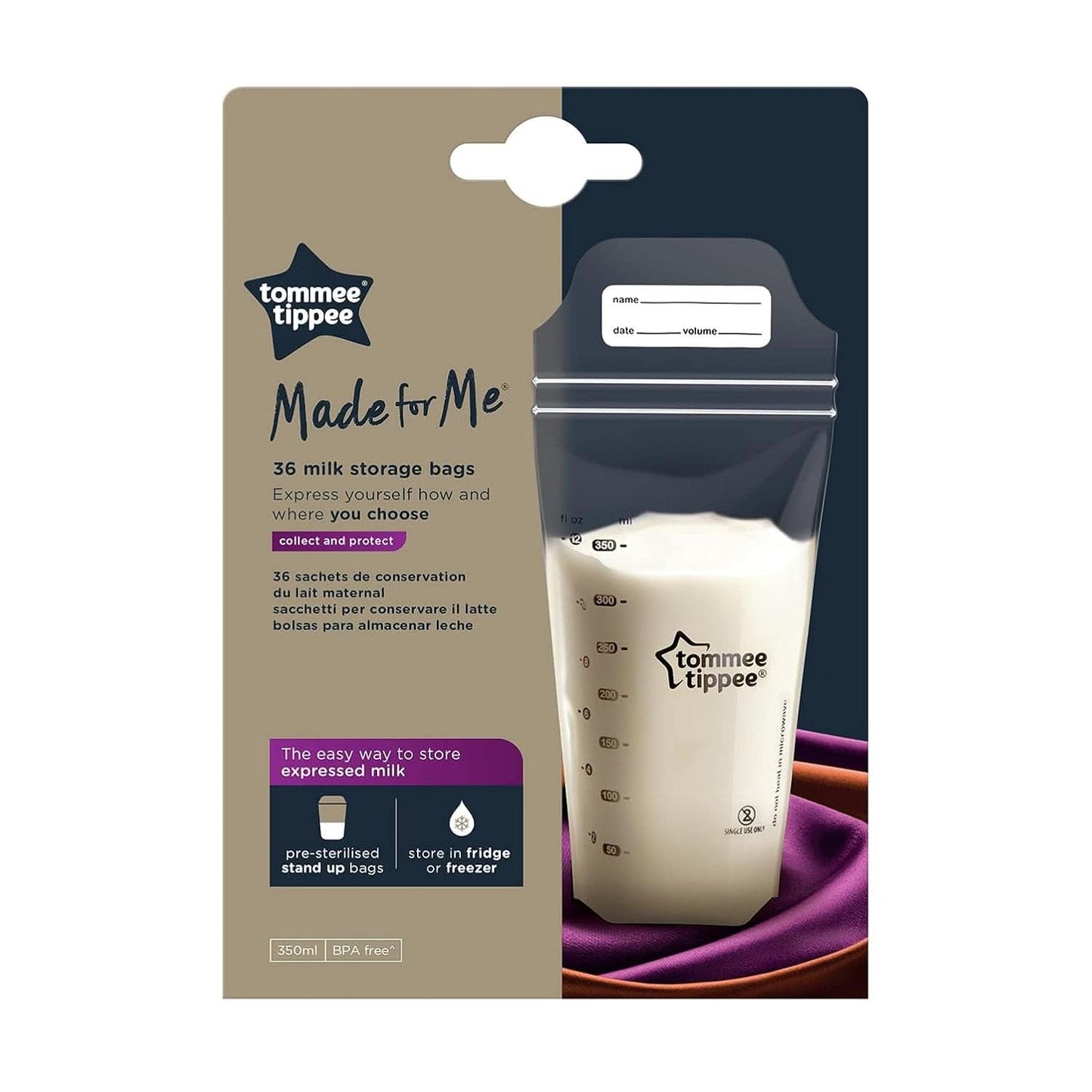 Tommee Tippee Closer to Nature Sáčky na skladování mateřského mléka, předsterilizované, 350 ml Příslušenství Potraviny a kojení Bebe Naty Shop
