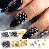 Mini Metall Nieten Punk Přívěsky na nehty Zlatá Stříbrná Strasssteine ​​Nägel Přívěsek Kegel Spikes Nagelschmuck Glitzersteine ​​Study na nehty Nagel Steine ​​​​Legierung Nagelanhänger Kamínky Nageldesign Zubehör