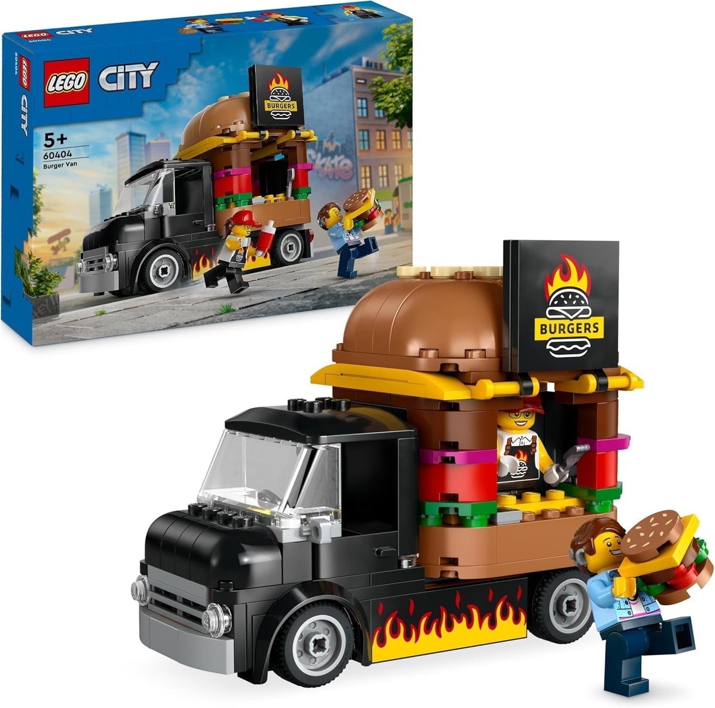 Stavebnice LEGO City Burger Truck s autíčkem pro 5 let, minifigurkou s jídlem a příslušenstvím, zábavným dárkem pro chlapce a dívky 60404 Stavebnice Besuche den LEGO-Store Single