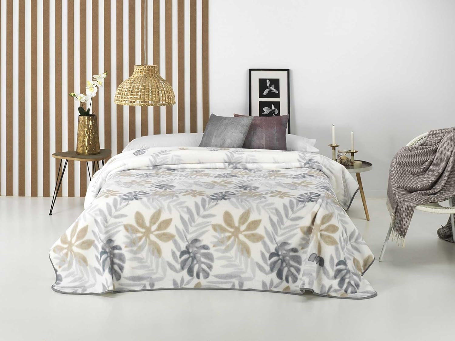 Potištěná deka, velký objem, 100% polyester, 450 G/M², měkká, na podzim/zimu, design Harmony N10, 170 X 240 Cm, na postele 90/105 cm, šedá Naty Shop Přikrývky a přikrývky Šedá 170X240/Cm - Postel
