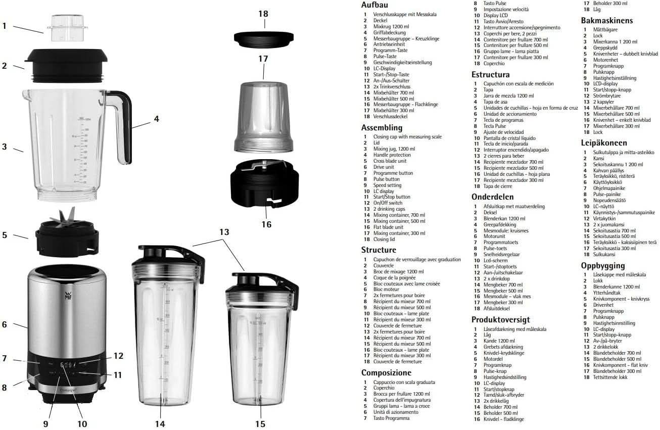 WMF Kult Pro Multifunktionsmixer Hochleistungsmixer, 30 000 U/Min, Smoothie Maker, Standmixer, Ice-Crush Funktion, 4 Mixbehälter Inkl. Togo-Verschluss Kitchen Naty Shop