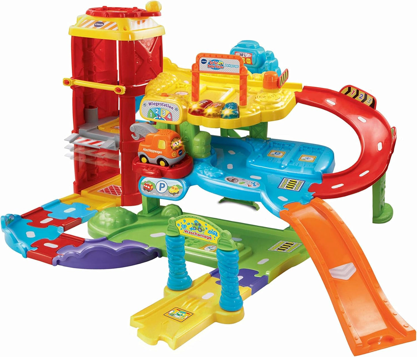 Vtech TUT TUT Baby Flitzer - Parkovací garáž, barevné, 66,6 x 75,3 x 45,1 cm & TUT TUT Baby Flitzer - Hasičské auto - autíčko s hudbou, světelným tlačítkem, větami a zajímavými zvuky Bebe Toys Naty Shop