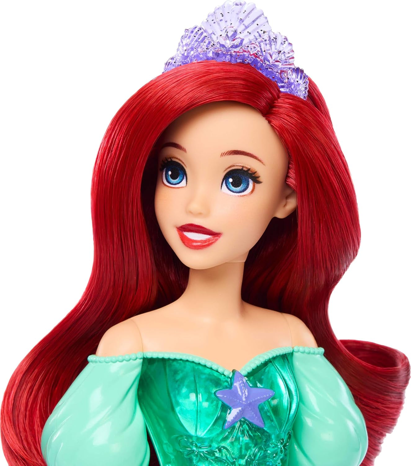 Panenka Mattel Disney Princess Ariel, dlouhé stylingové vlasy, polohovatelné, odnímatelné boty a čelenka, dárky Disney, hračka pro děti od 3 let, HLW10