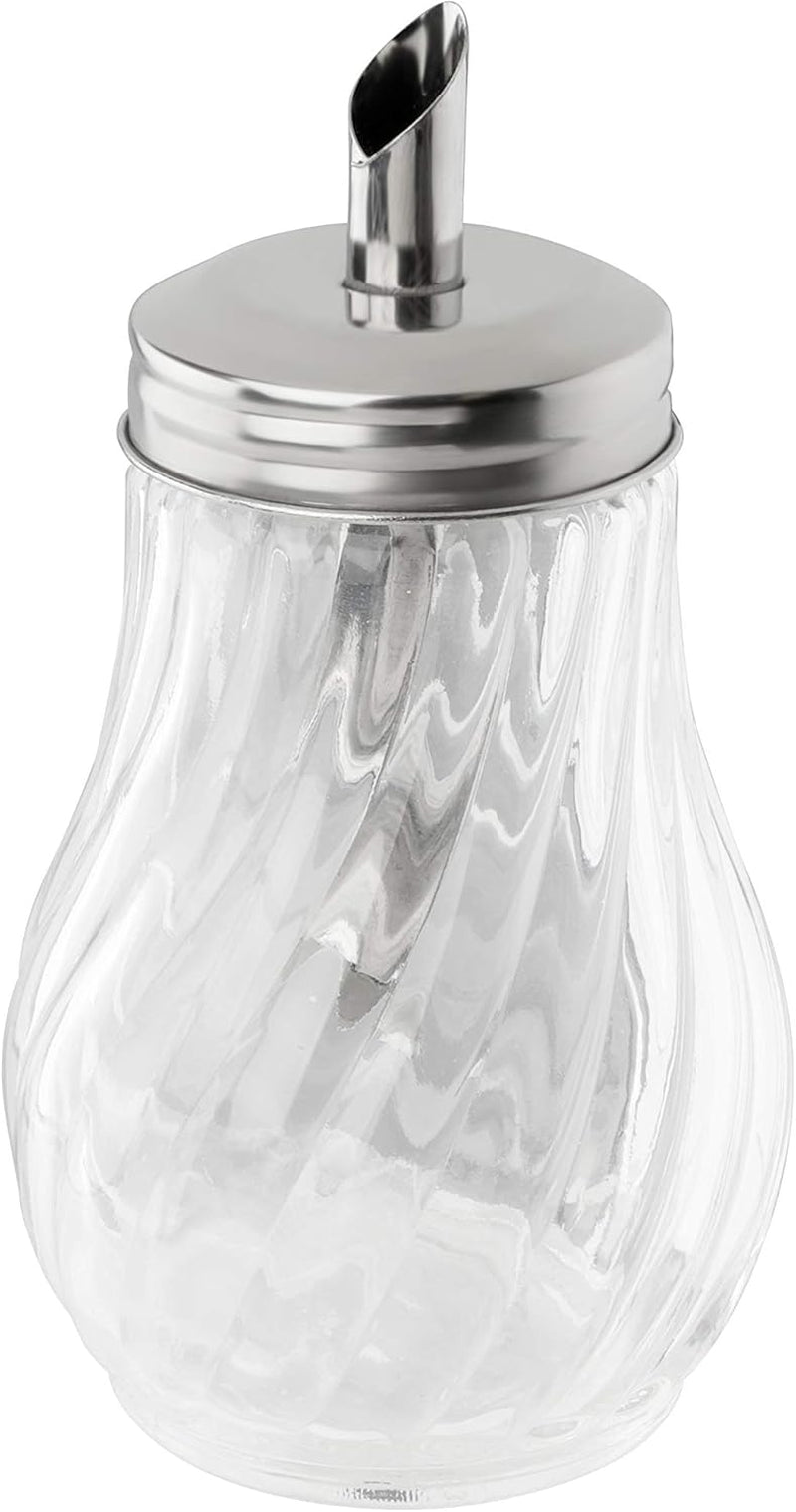 FMprofessional 280ml FLEURETTE dávkovač cukru, skleněná nádoba, nádobka pro snadné dávkování, nádobka pro různé příležitosti, vysoce kvalitní nádobka (barva: stříbrná), množství: 1 kus