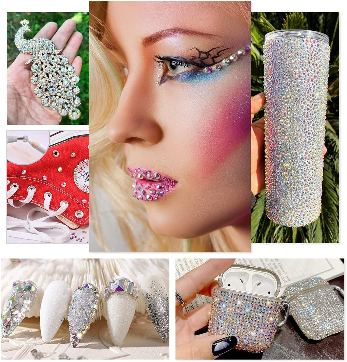 2630ks AB Crystal šumivé kameny na nehty, 120 12 typů Velké šumivé kameny + 2510 6 velikostí Kulaté skleněné kamínky K9 na nehty, kamínky, vzory na nehty, kouzla na nehty pro Face Art