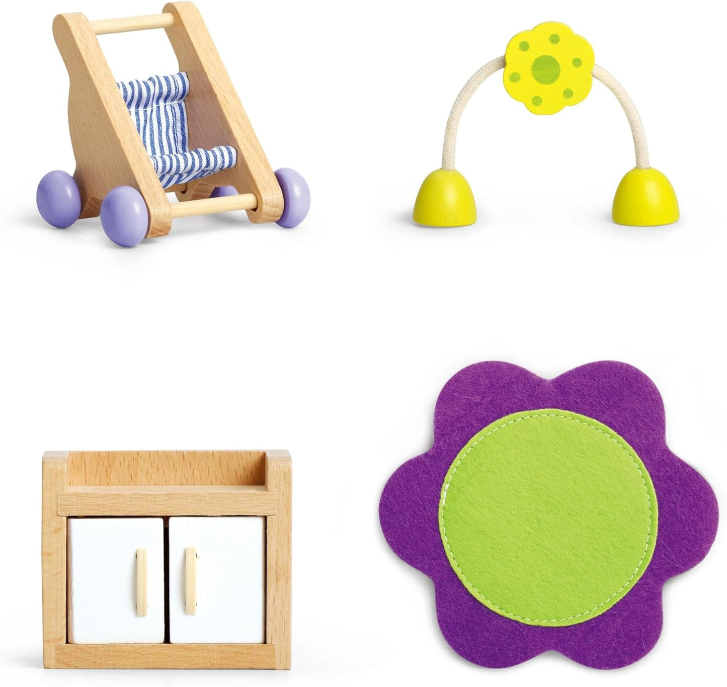 Hape Baby Room - Dřevěná sada pokojíčku pro panenky, Nábytek pro panenky, Doplňky k domečku pro batole, Miniaturní dětský pokoj s houpačkou a doplňky, 3 roky stará hra na hraní