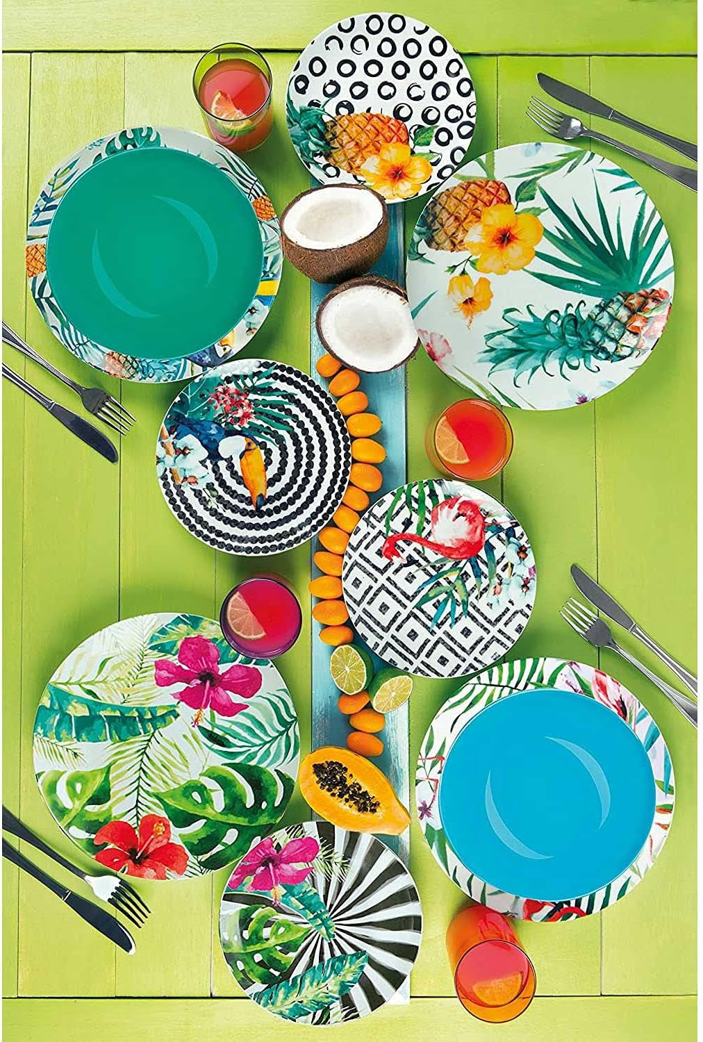Excelsa Tropical Chic Tale Set, 18 Stück, Porzellan, mehrfarbig