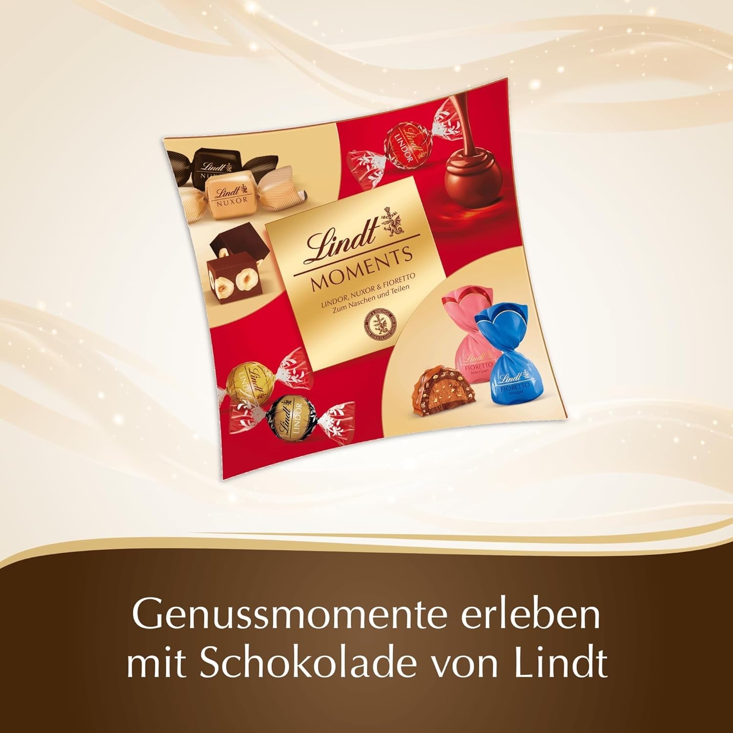Lindt Čokoláda | Lindt Moments box | 223 g | Rafinovaná směs těch nejlepších LINDOR lanýžů, ořechových kostek NUXOR a křupavého FIORETTA | Čokoládový dárek