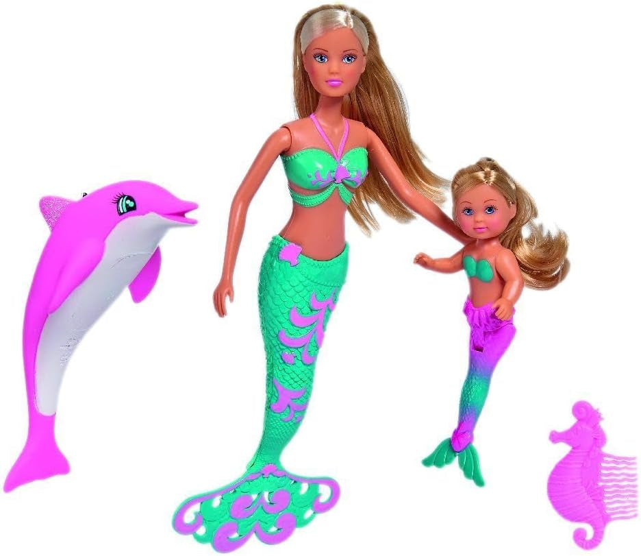 Simba 105733336 - Steffi LOVE Mermaid Friends Kouzelná panenka mořské panny se sestrou Evi, postavičkou delfína a dalšími, hračka pro děti od 3 let Naty Shop