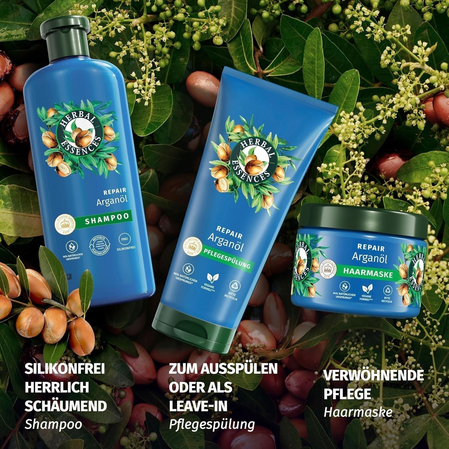 Herbal Essences Regenerační maska na vlasy s arganovým olejem 300 ml. Od poškozených vlasů po hladší a lesklejší vlasy. Intenzivní péče. S přísadami přírodního původu. Veganská maska na vlasy Naty Shop