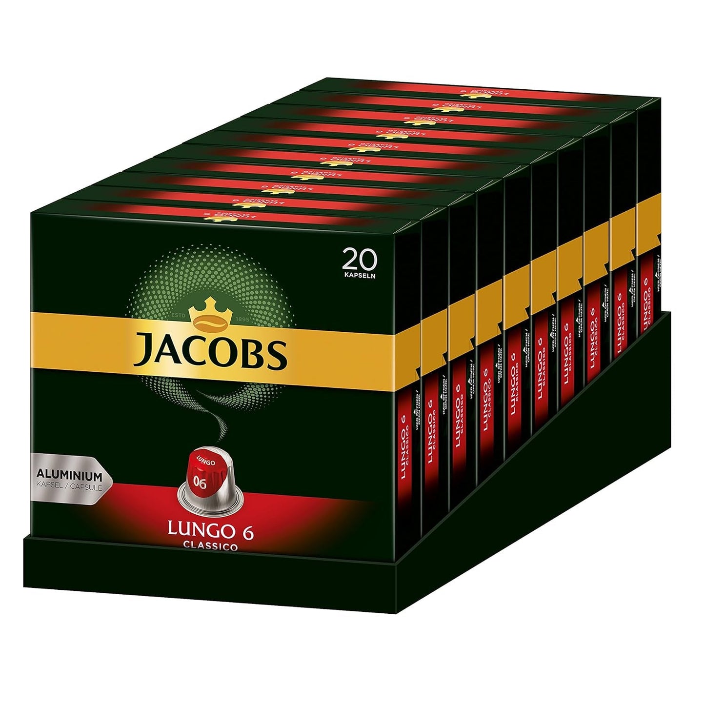Kaffeekapseln Lungo Classico, intenzita 6 z 12, 10 x 20 Getränke & Kaffeekapseln Espresso Ristretto, Intensität 12 von 12, 200 Kapsel kompatibilní s Nespresso®*, 10 x 20 Getränke