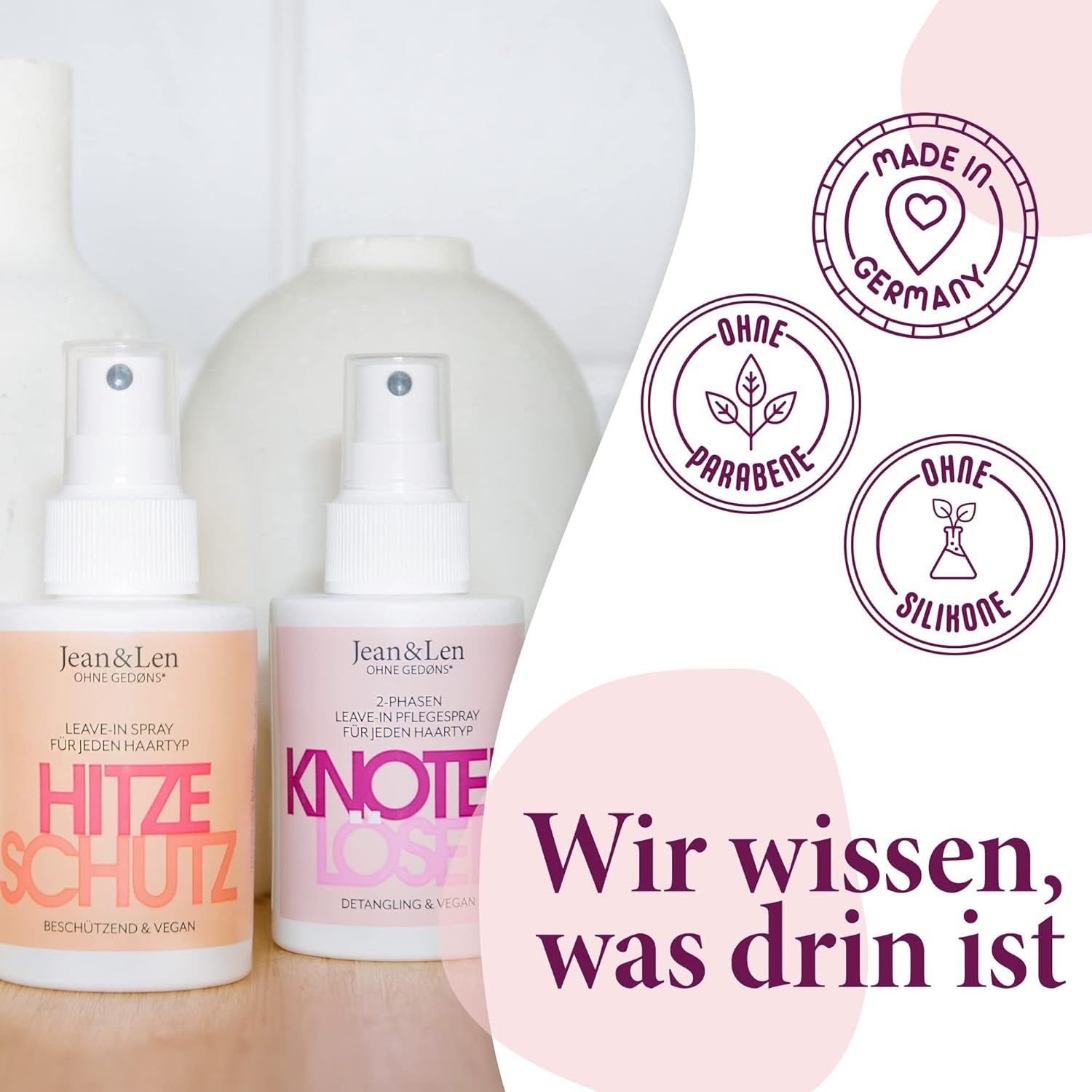 Jean & Len Knot Remover 2-fázový bezoplachový kondicionér ve spreji, vhodný pro všechny typy vlasů, rozčesává vlasy a zlepšuje rozčesatelnost, svěží vůně, rozčesávání, bez silikonů a parabenů, vegan, 100 ml Produkty na rozčesávání Naty Shop