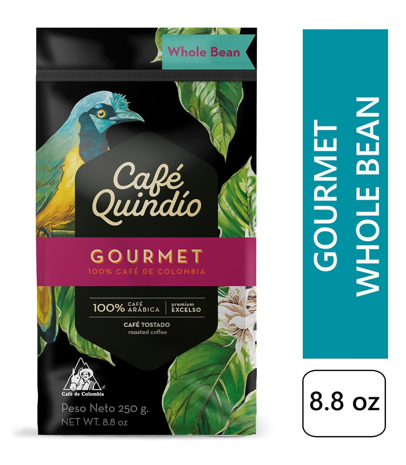 Cafe Quindio Gourmet - Speciální káva - 100% kávová zrna Arabica, Kolumbie, 250 g - ideální pro portafiltrační stroje, plně automatické stroje, filtrovanou kávu nebo French press