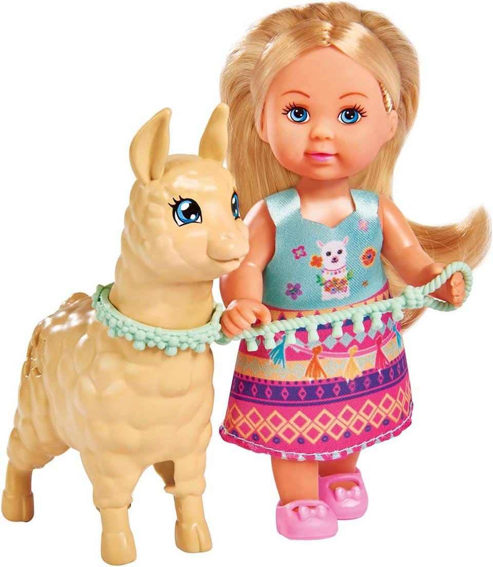 Simba 105733497 – panenka Evi Love v roztomilém oblečku z alpaky a vodítku, 12 cm, pro děti od 3 let