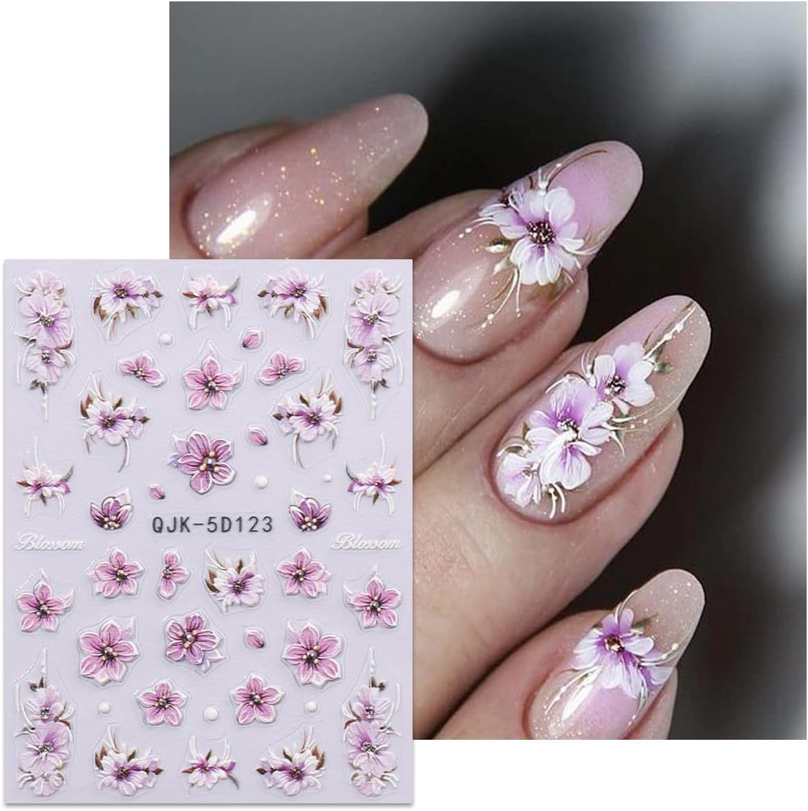 JMEOWIO 3D Nálepka na nehty Blumen Nálepka na nehty Selbstklebend Nagelaufkleber 5D Stereoskopické jarní letní dekorace Nageldesign Zubehör 4 Blatt