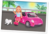 Simba 105731539 - Evi Love Beetle Evi's, Evi s autem, auto: 22 cm, se psem, módní panenka, 12 cm, pro děti od 3 let