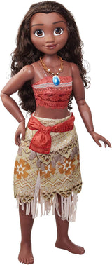 Disney Princess Vaiana, 80 cm velká loutka z Jakks Pacific, bewegliche loutka, mit Bürste zum Kämmen ihrer welligen Locken, vom Kleid inspirovaný filmem, abnehmbare Halskette mit Anhänger