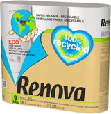 Renova 100% RECYKLOVANÝ toaletní papír 9 rolí, bílý, normální