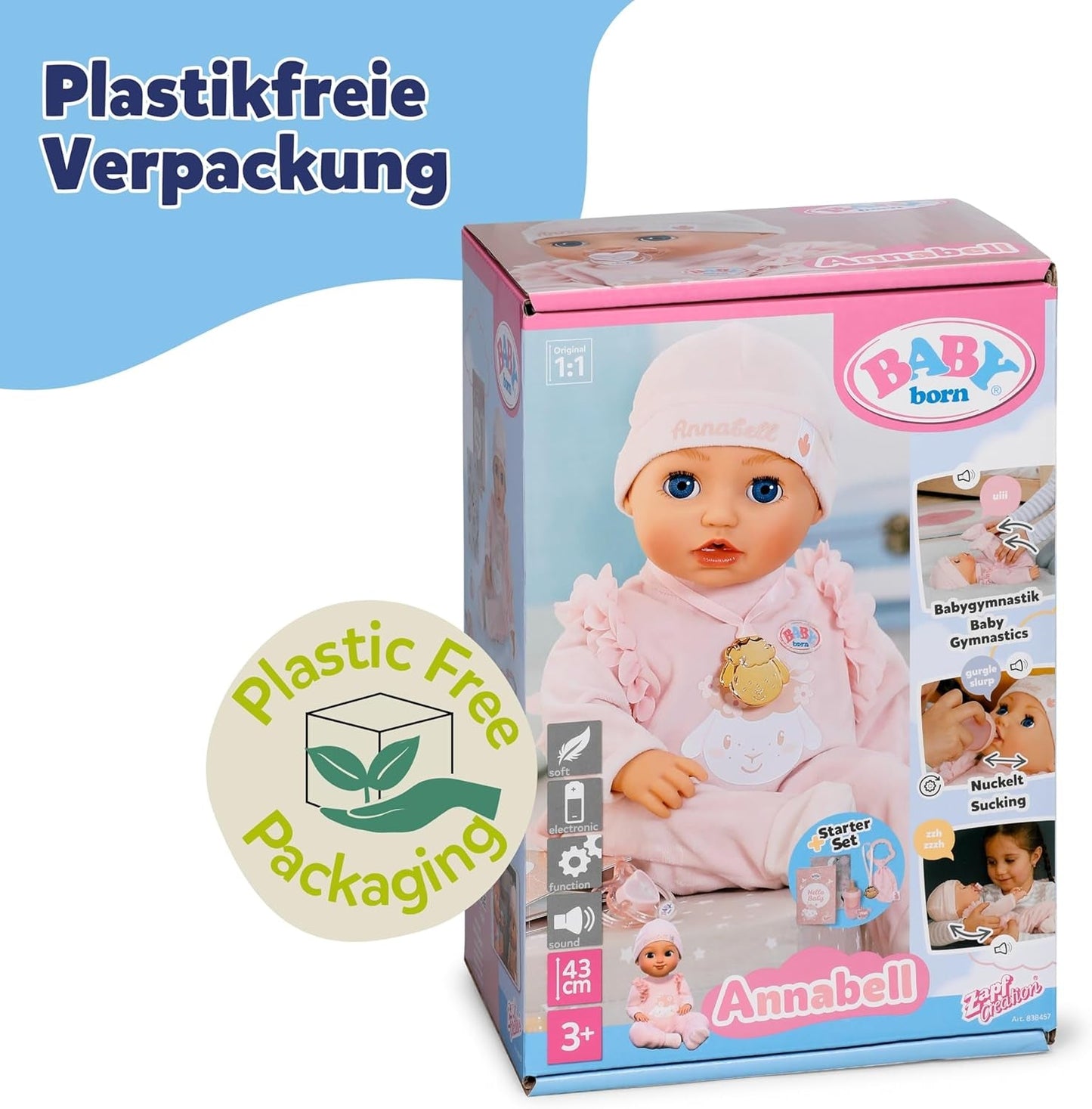 BABY Born Annabell 43 cm - Měkká panenka se 7 elektronickými funkcemi a zvukem - Vhodné pro děti od 3 let - Panenka obsahuje příslušenství - Vyžaduje baterie