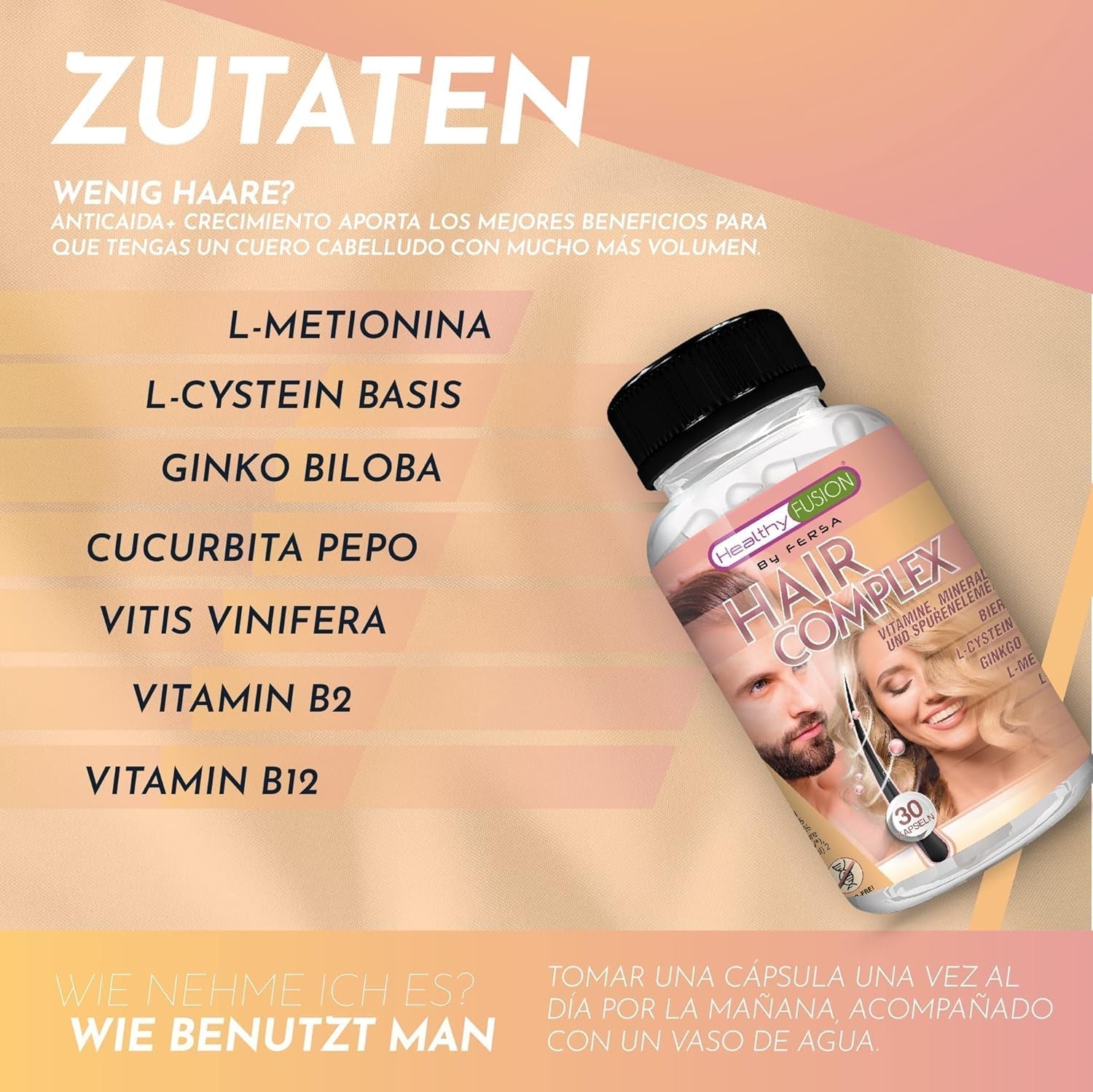 Healthy Fusion Haircomplex, účinný proti vypadávání vlasů, 30 kapslí Péče o vlasy Naty Shop