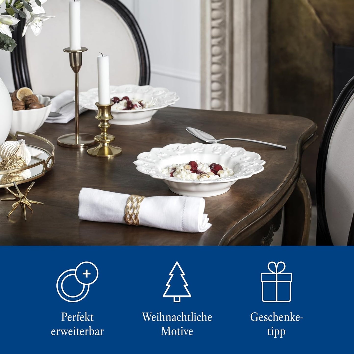 Villeroy & Boch Toy's Delight Royal Classic 12dílná sada nádobí, vhodné do myčky a mikrovlnné trouby, bílé, talíře, sada nádobí pro 4 osoby, vánoční nádobí, hračky, prémiový porcelán