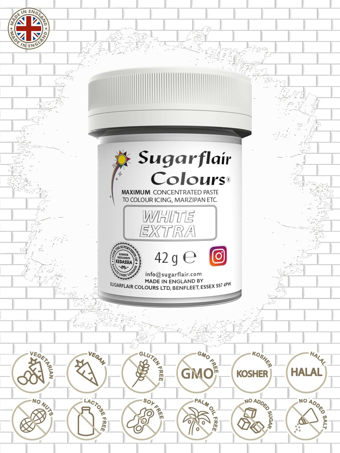 Potravinářské barvivo Sugarflair Max Concentrated White Extra, vysoce koncentrované potravinářské barvivo na marcipán a fondán, pastové barvivo Max Concentrate - 42 g