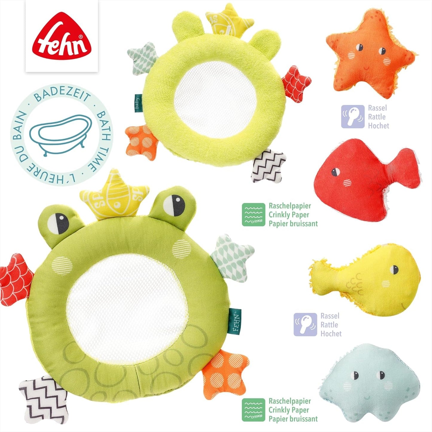 Síťka do vany Fehn Frog - Hračka do vany pro miminko - Plovoucí hračka do vody pro radostnou zábavu z koupele - Hračka do vany pro miminka a batolata od 0+ měsíců Baby Toys Naty Shop
