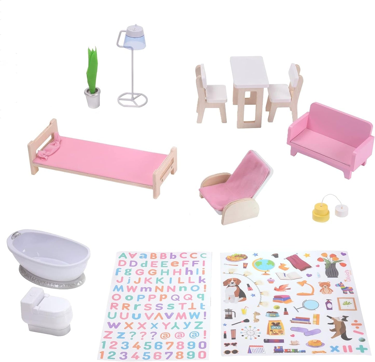 Olivia's Little World Dreamland 3patrový interaktivní dřevěný domeček pro panenky s 13 nábytkem pro panenky Bílá TD-13632A