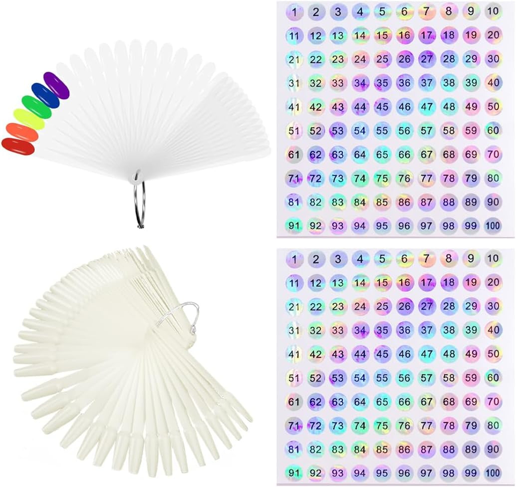 100 pomůcek na zdobení nehtů, šablon na zdobení nehtů, průhledné kulaté hlavy a pomůcek na zdobení nehtů Natural Color Ballet, dodává se se 2 digitálními třpytivými nálepkami 1-100