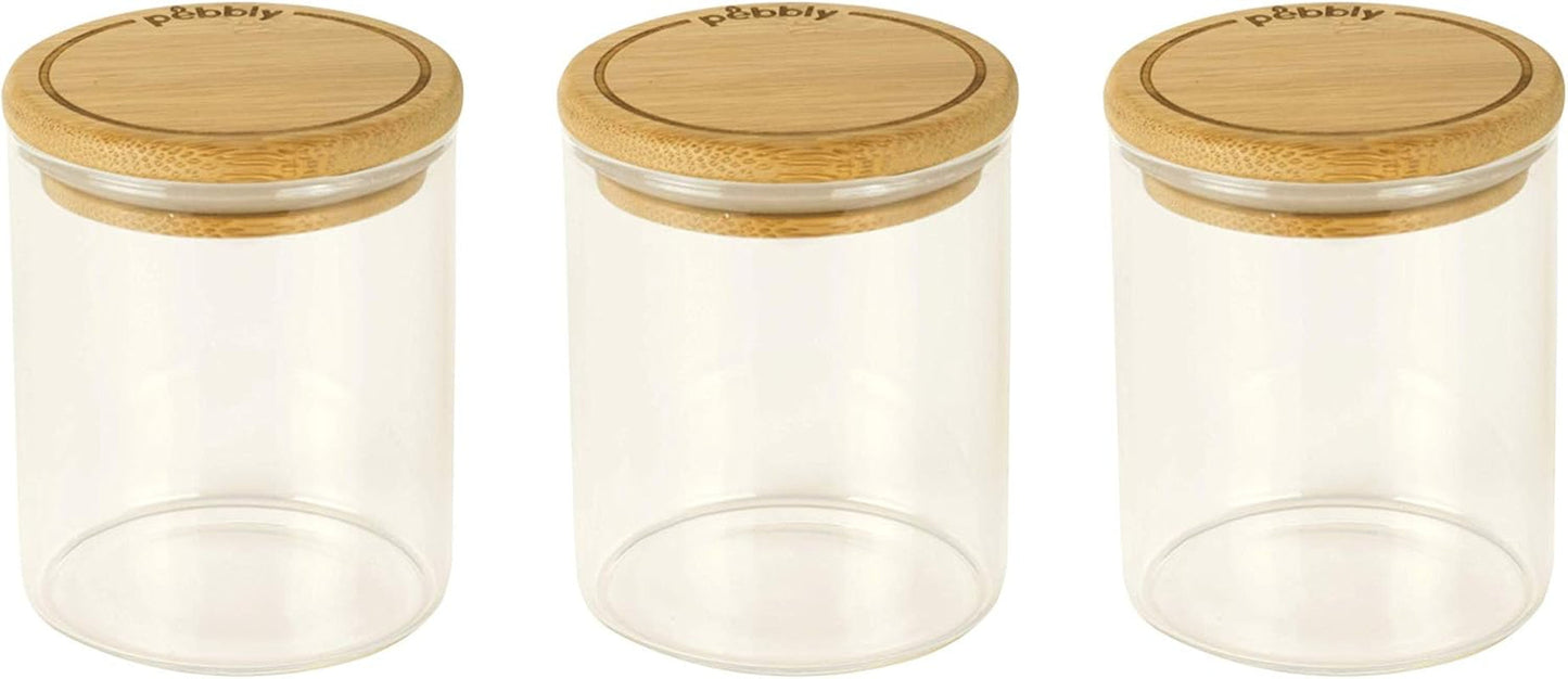 Sada 3 čtvercových skleněných nádob s bambusovým víčkem-800ml, borosilikátové sklo, bambus, silikon, přírodní, 11 x 11 x 11 cm Dózy na potraviny Naty Shop Sada 3 ks Boîtes À Épices -180 ml