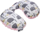 Medi Partners Baby Neck Polštář Neck Support 100% Bavlna / Minky Baby Neck Polštář do autokočárku Cestování Cestování Spánek Polštář Snooze Roll (REH with Grey Minky) Cervikální ortopedické polštářky Naty Shop Hedgehog Grey with Minky Light Pink