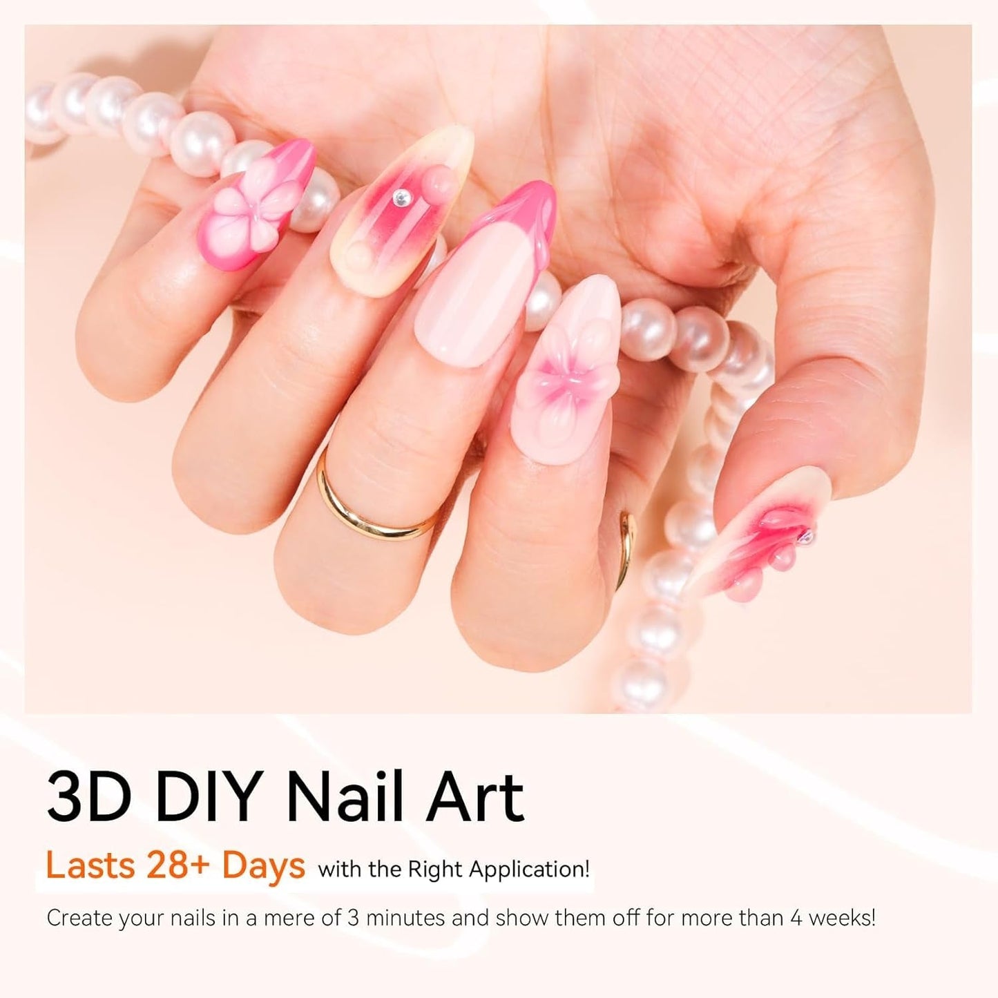 Makartt 3D Nail Art Gel - Kamínkový lepicí gel 15G na klíčenky na nehty, Multifunkční gel na tvarování nehtů pro vlastní úpravu nehtů, modeláž nehtů na modeláž nehtů doma (transparentní)